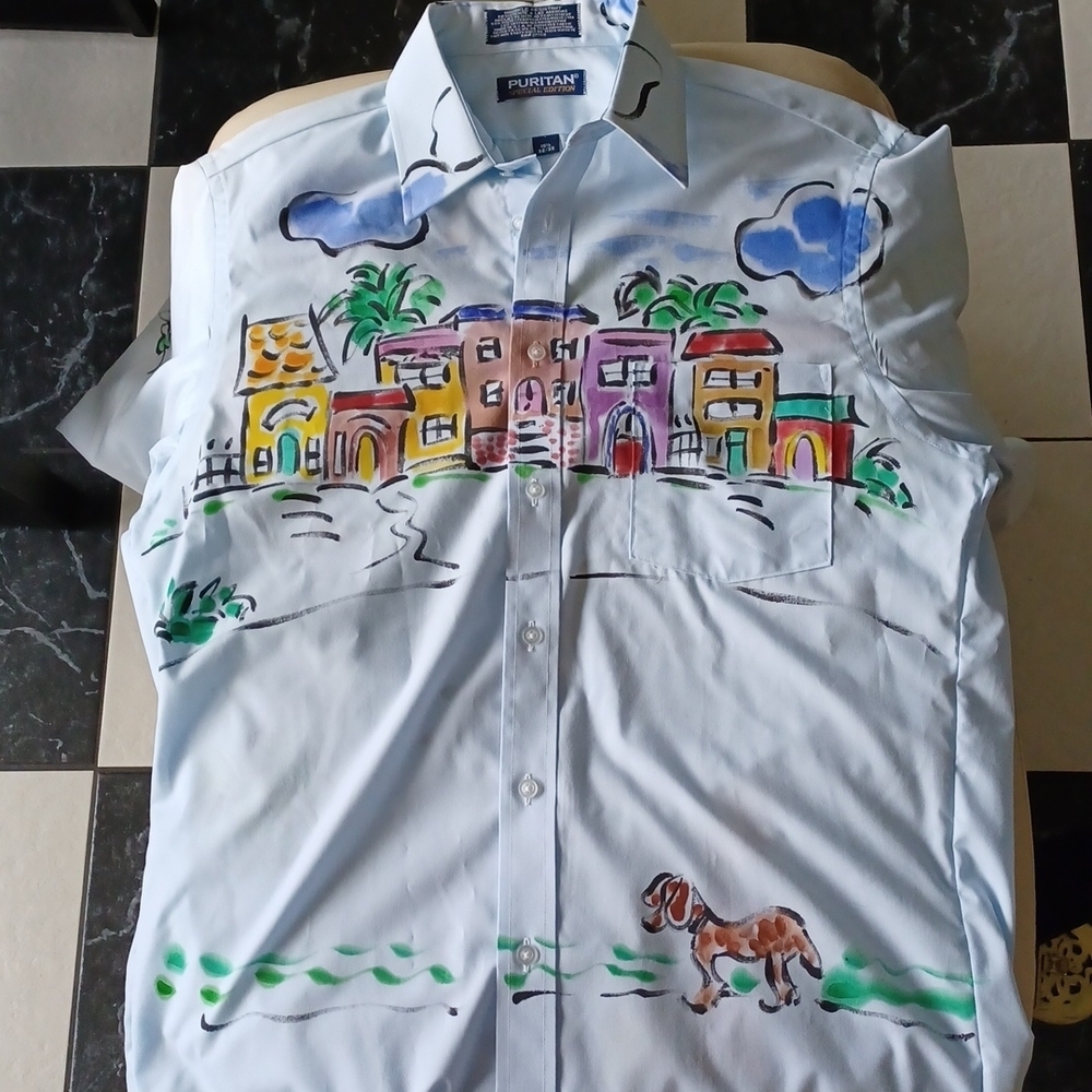 Puritan Mens Long Sleeve Shirt Size 151/2 hand painted, New, no tags